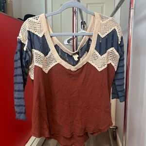 Free People Tribal Knit Sweater Shirt